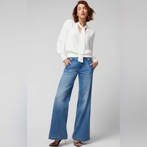 WHBM Curvy High Rise Every Day Soft Novelty Button Wide Leg Pant Size 0